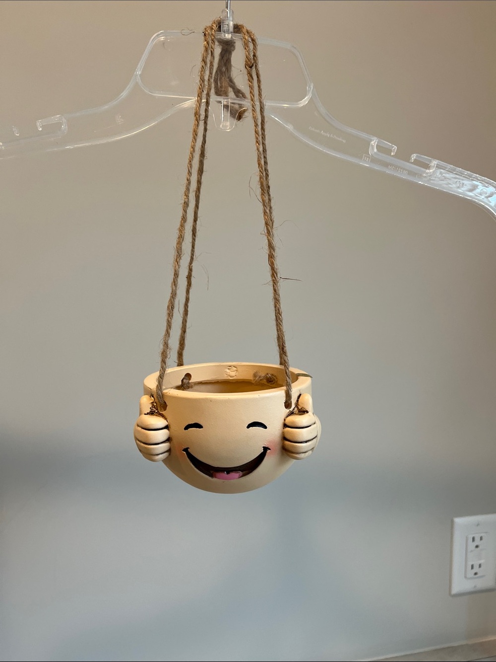 Smiley Face Hanging Planter in Cream